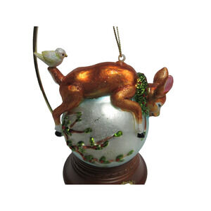 HOLLY TWIG LANE Dean Griff Glass Ornament Sleeping Deer Bird on Tail Glittery